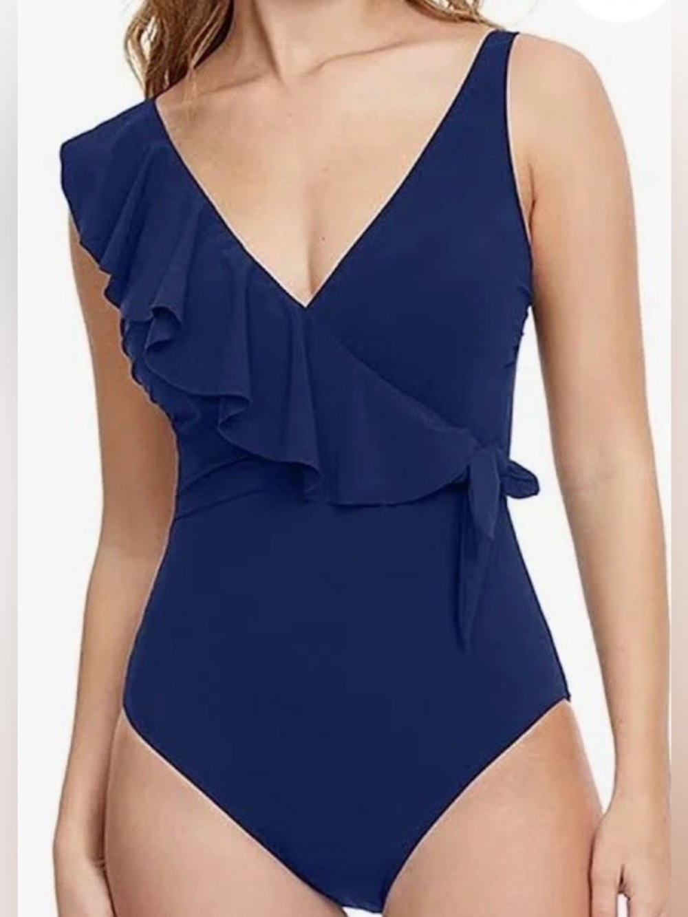 Gottex Navy Blue One-Piece Swimsuit with Ruffle and Side Tie